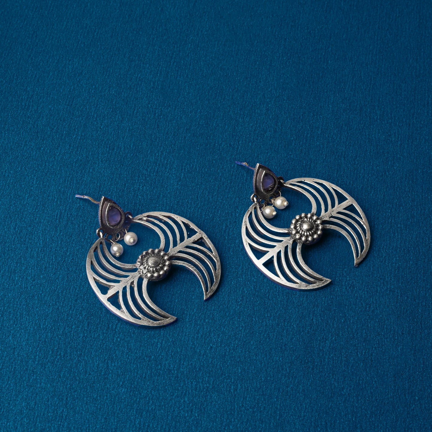 Rekha- Silver Brass Oxidised stud earrings