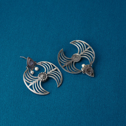 Rekha- Silver Brass Oxidised stud earrings