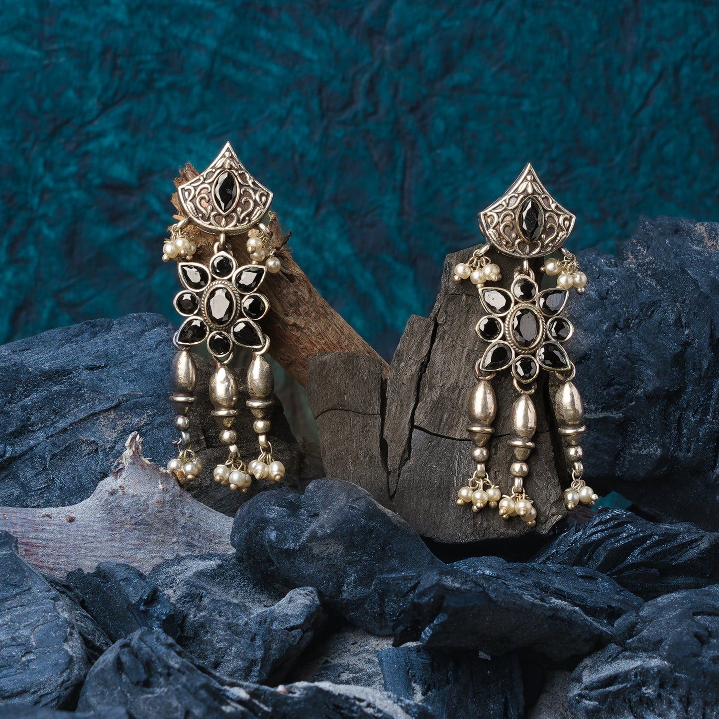 Puspratna- Silver Tone Brass Dangler Earrings