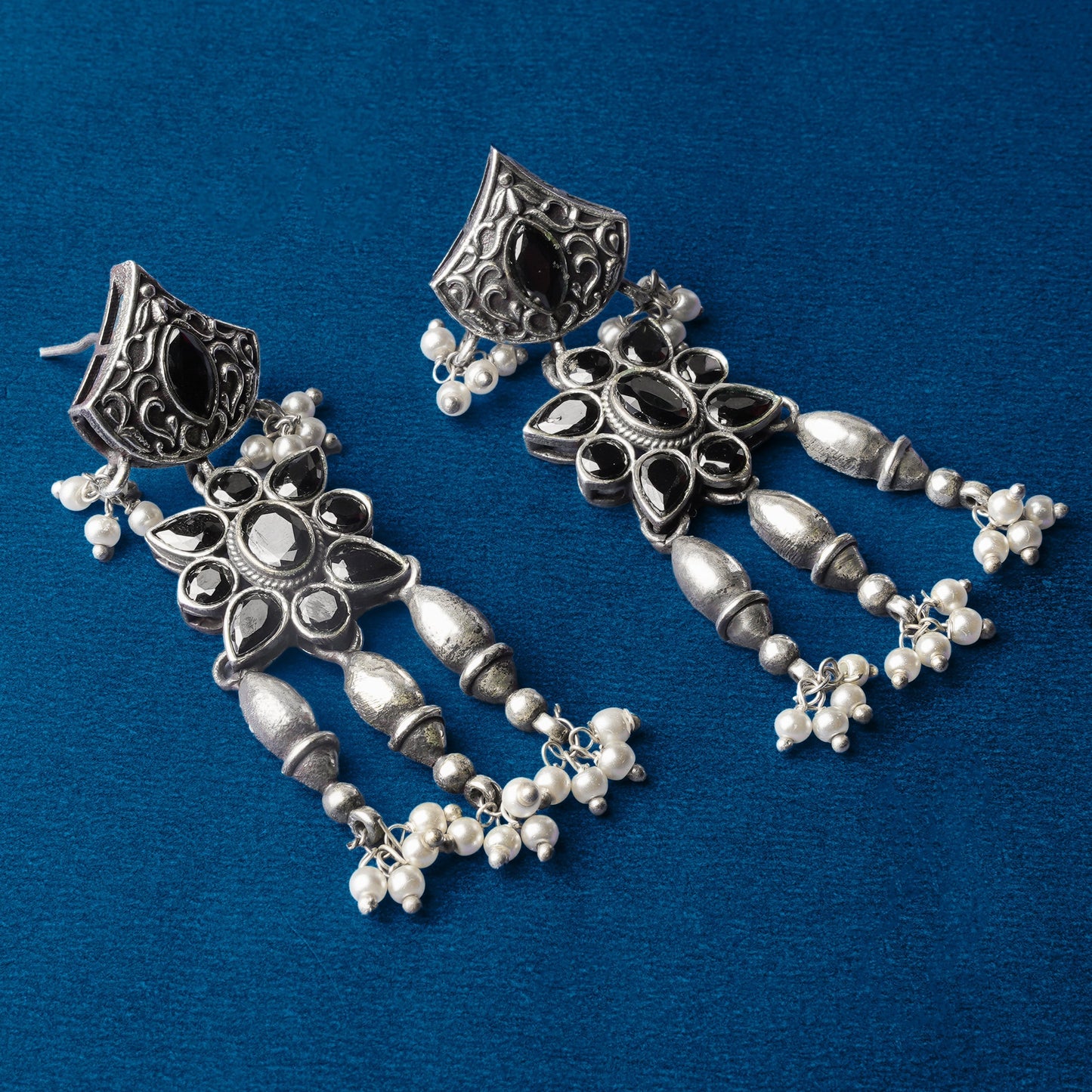 Puspratna- Silver Tone Brass Dangler Earrings