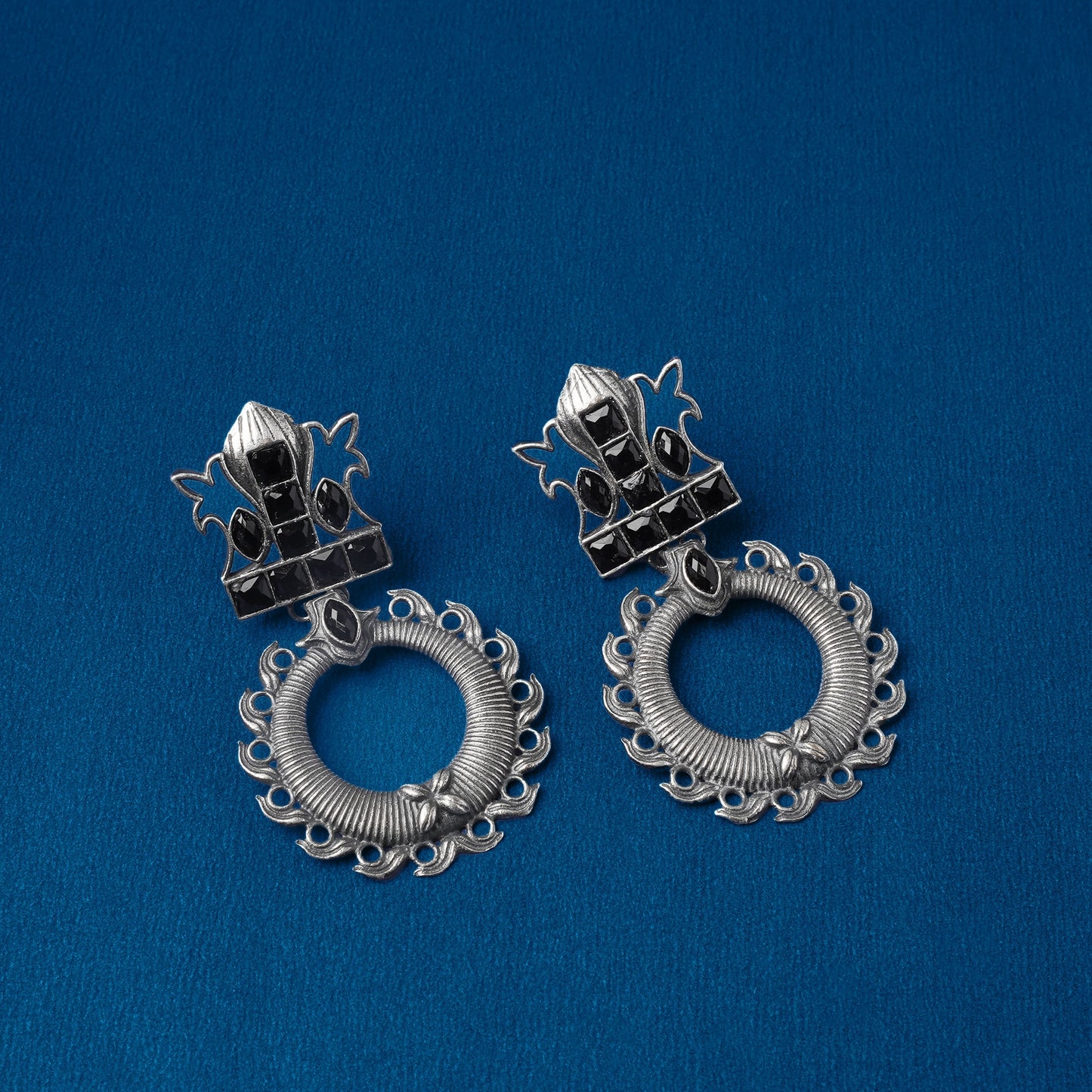 Rajatika- Silver Brass Oxidised dangler earrings