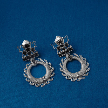 Rajatika- Silver Brass Oxidised dangler earrings