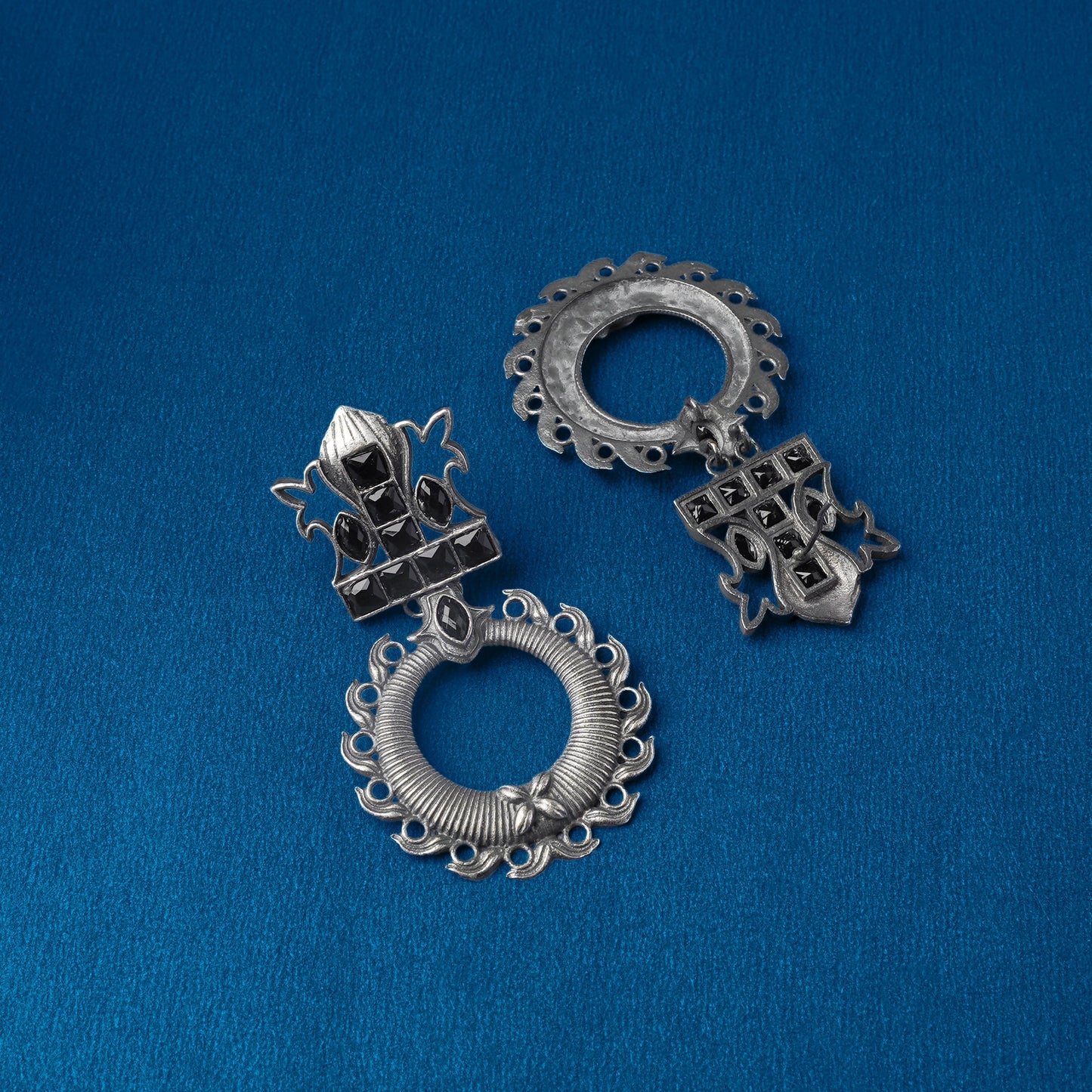 Rajatika- Silver Brass Oxidised dangler earrings