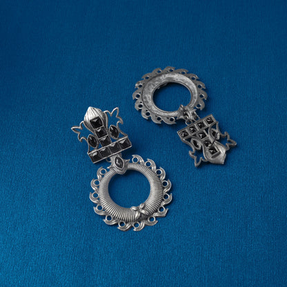 Rajatika- Silver Brass Oxidised dangler earrings