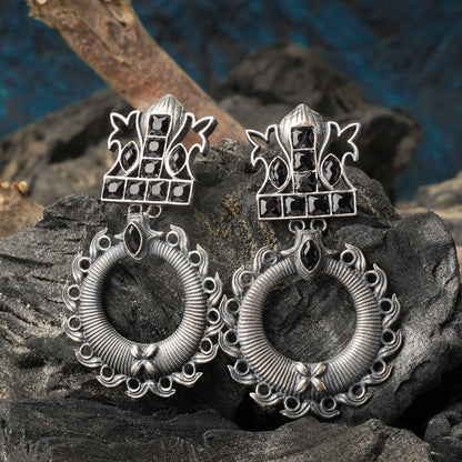 Rajatika- Silver Brass Oxidised dangler earrings
