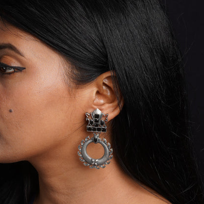 Rajatika- Silver Brass Oxidised dangler earrings