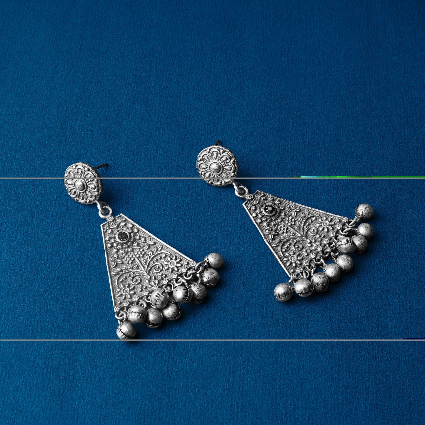 GunghrooPatra- Silver Brass Oxidised dangler earrings