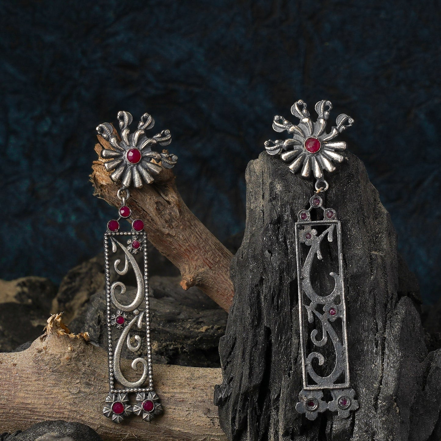 Tarangini- Silver Brass Oxidised dangler earrings