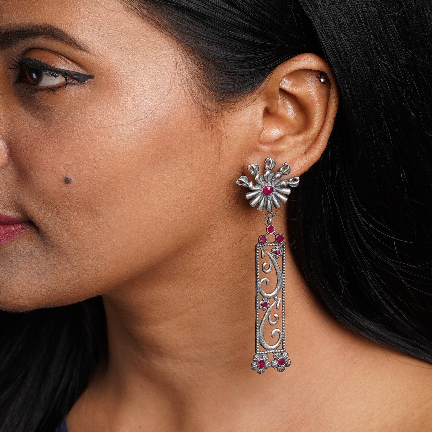 Tarangini- Silver Brass Oxidised dangler earrings