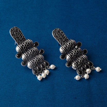 ManiStambh – Silver Brass Oxidised Dangler Earrings (Black)