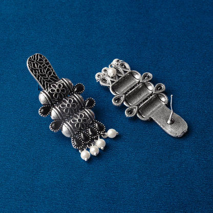 ManiStambh – Silver Brass Oxidised Dangler Earrings (Black)