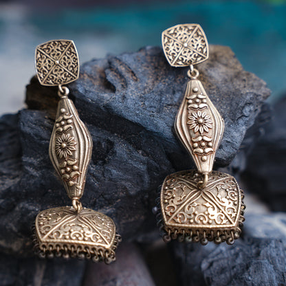 Shubhra- Silver Brass Oxidised dangler earrings