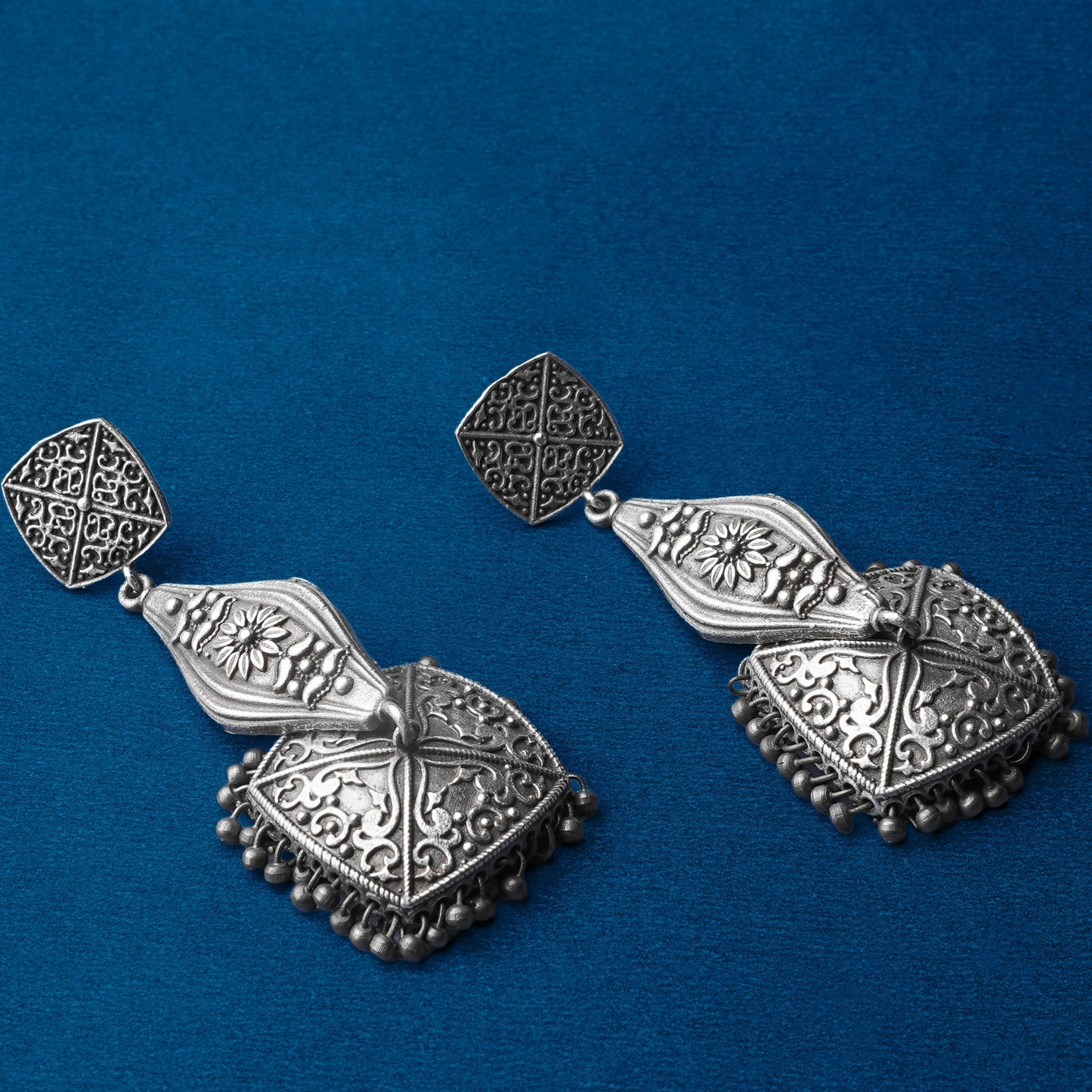 Shubhra- Silver Brass Oxidised dangler earrings