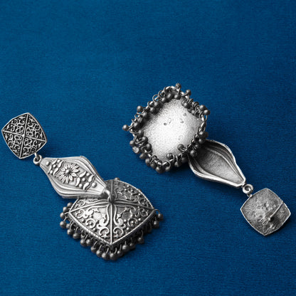 Shubhra- Silver Brass Oxidised dangler earrings