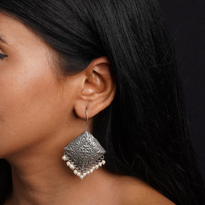 Vajra- Silver Brass Pearl dangler earrings