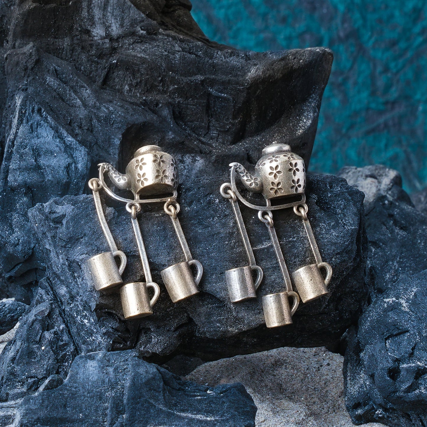 ChaiSakhi- Silver Brass Oxidised dangler earrings