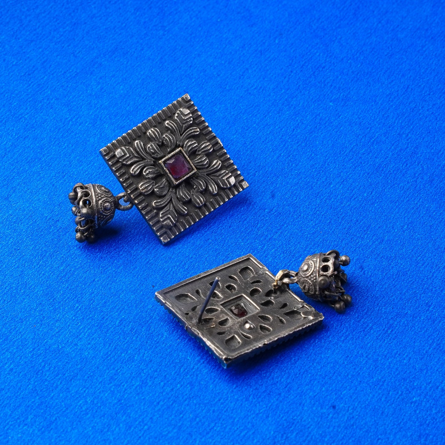 Chaukri- Silver Brass jhumka earrings