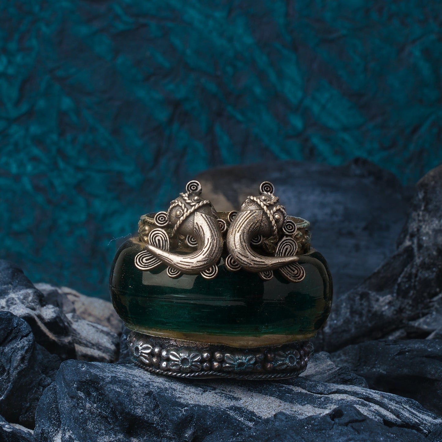 Hastidant- Silver Brass oxidised stud earrings