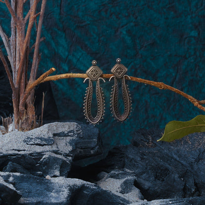 Chandira- Silver Brass oxidised stud earrings