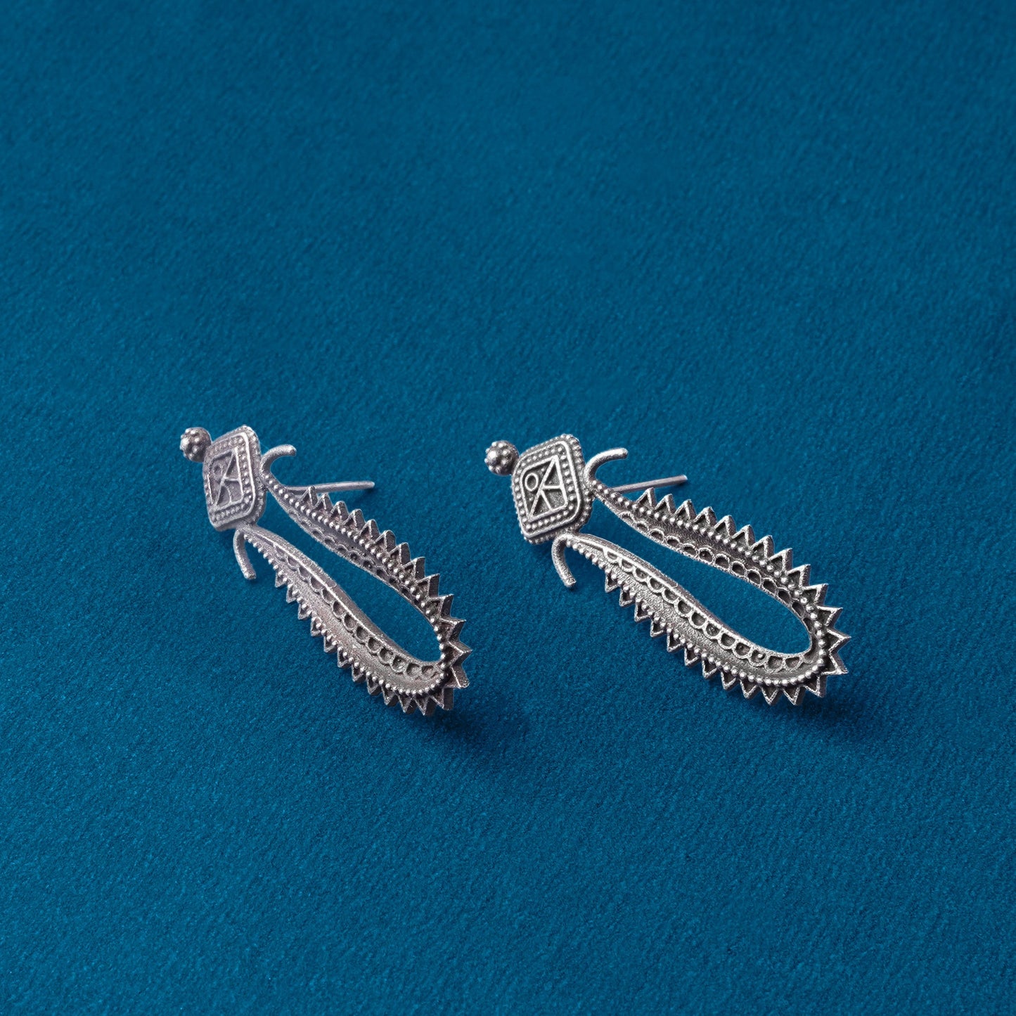 Chandira- Silver Brass oxidised stud earrings