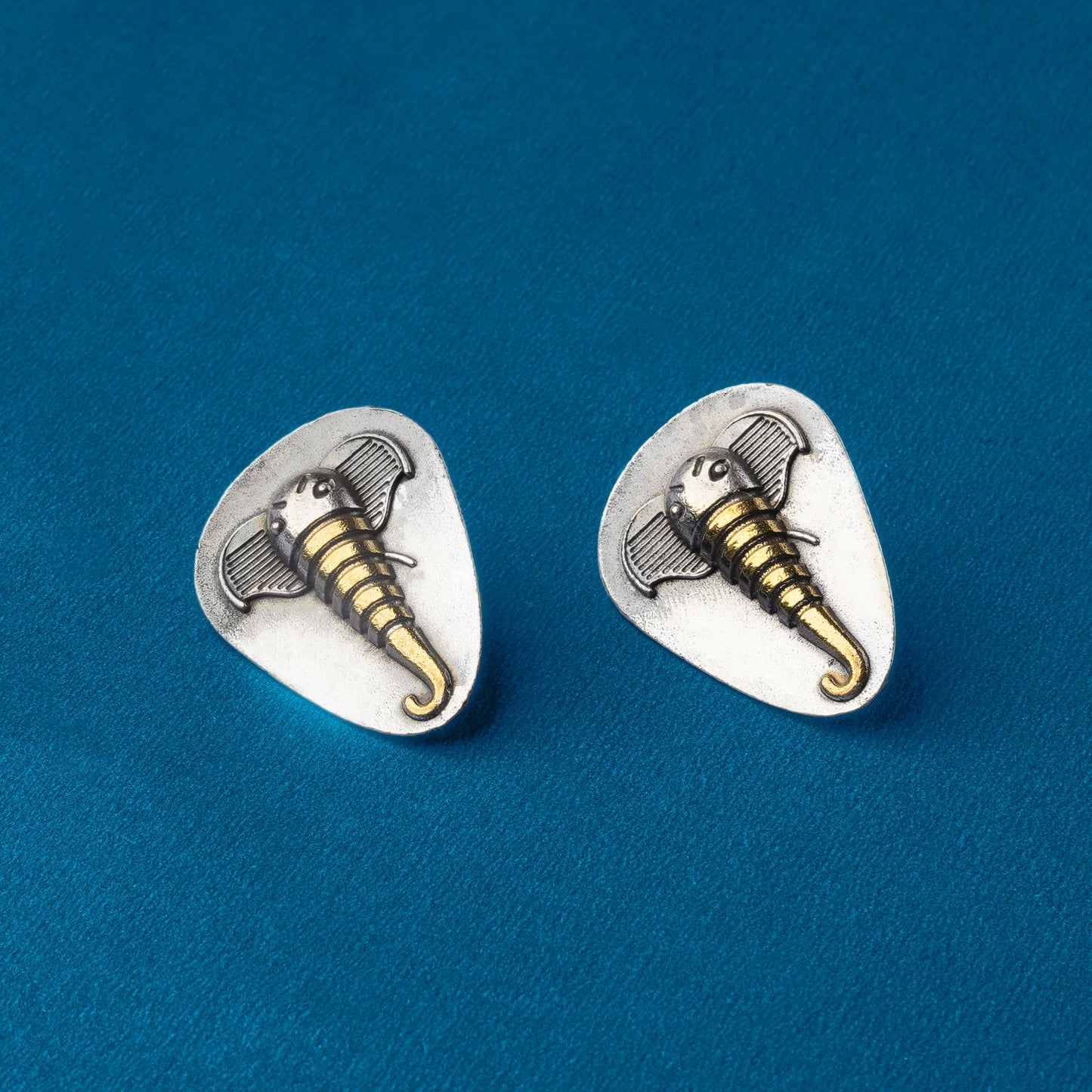 Gajmukh- Silver Brass Oxidised stud Earrings