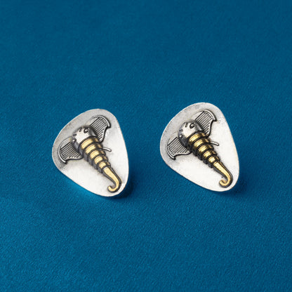 Gajmukh- Silver Brass Oxidised stud Earrings