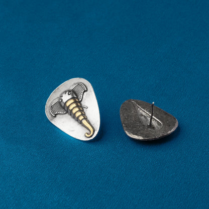 Gajmukh- Silver Brass Oxidised stud Earrings
