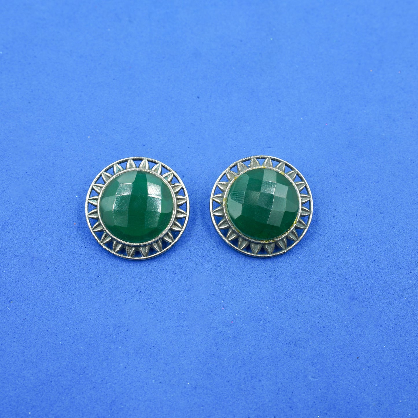 Manikya- Silver Brass Stone-Studded Stud Earrings(Green)
