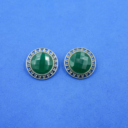 Manikya- Silver Brass Stone-Studded Stud Earrings(Green)
