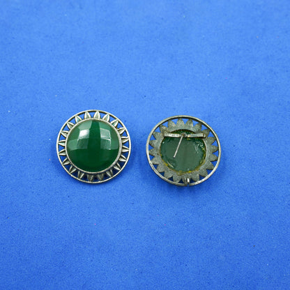 Manikya- Silver Brass Stone-Studded Stud Earrings(Green)