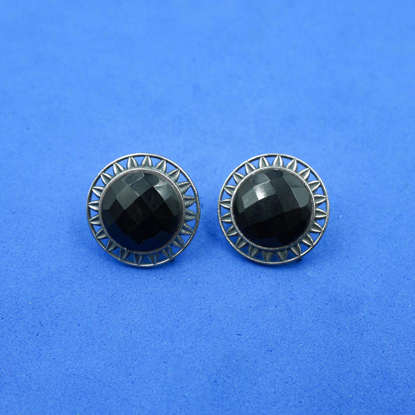 Manikya- Silver Brass Stone-Studded Stud Earrings(Black)