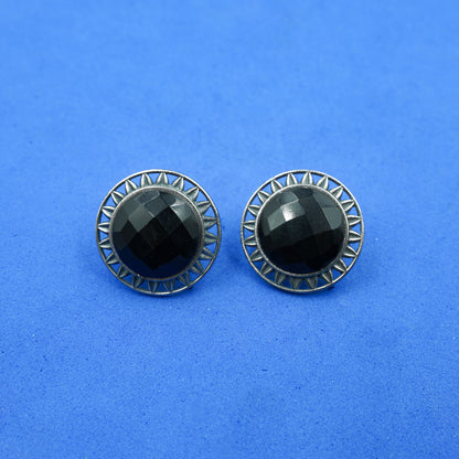 Manikya- Silver Brass Stone-Studded Stud Earrings(Black)