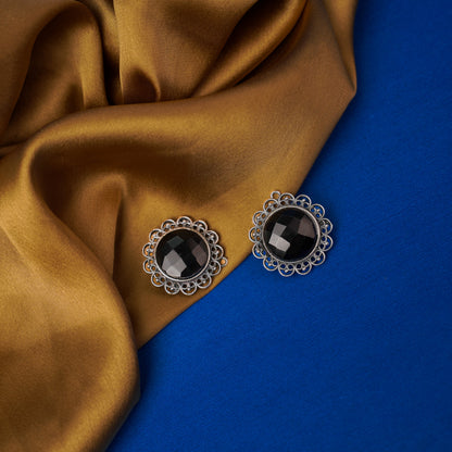 Rajni- Silver Brass Stone-Studded Stud Earrings