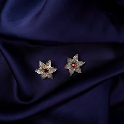 Juhi- Silver Brass Stone-Studded Stud Earrings(Red)
