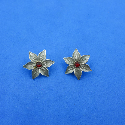 Juhi- Silver Brass Stone-Studded Stud Earrings(Red)