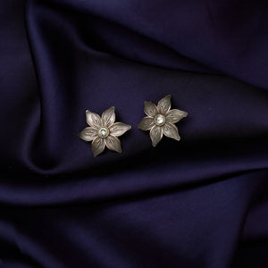 Flower Shaped Handcrafted Silvery Brass Earrings