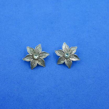 Juhi- Silver Brass Stone-Studded Stud Earrings(White)
