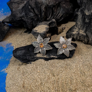 Flower Shaped Handcrafted Silvery Brass Earrings