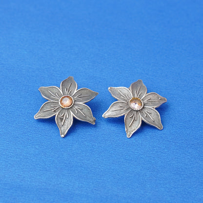 Juhi- Silver Brass Stone-Studded Stud Earrings(Yellow)