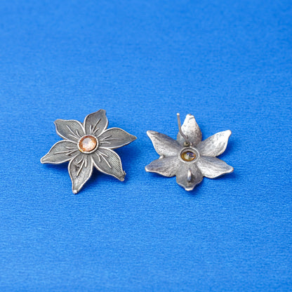 Juhi- Silver Brass Stone-Studded Stud Earrings(Yellow)