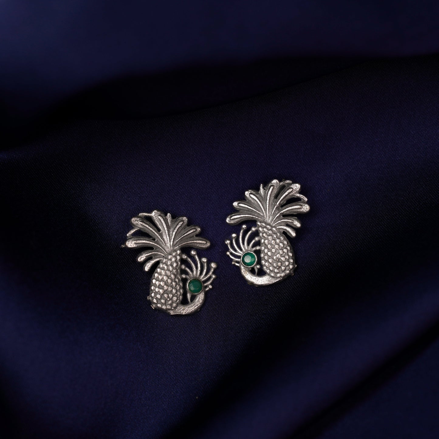 Ananasika- Silver Brass Stone Studded Stud Earrings(Black)