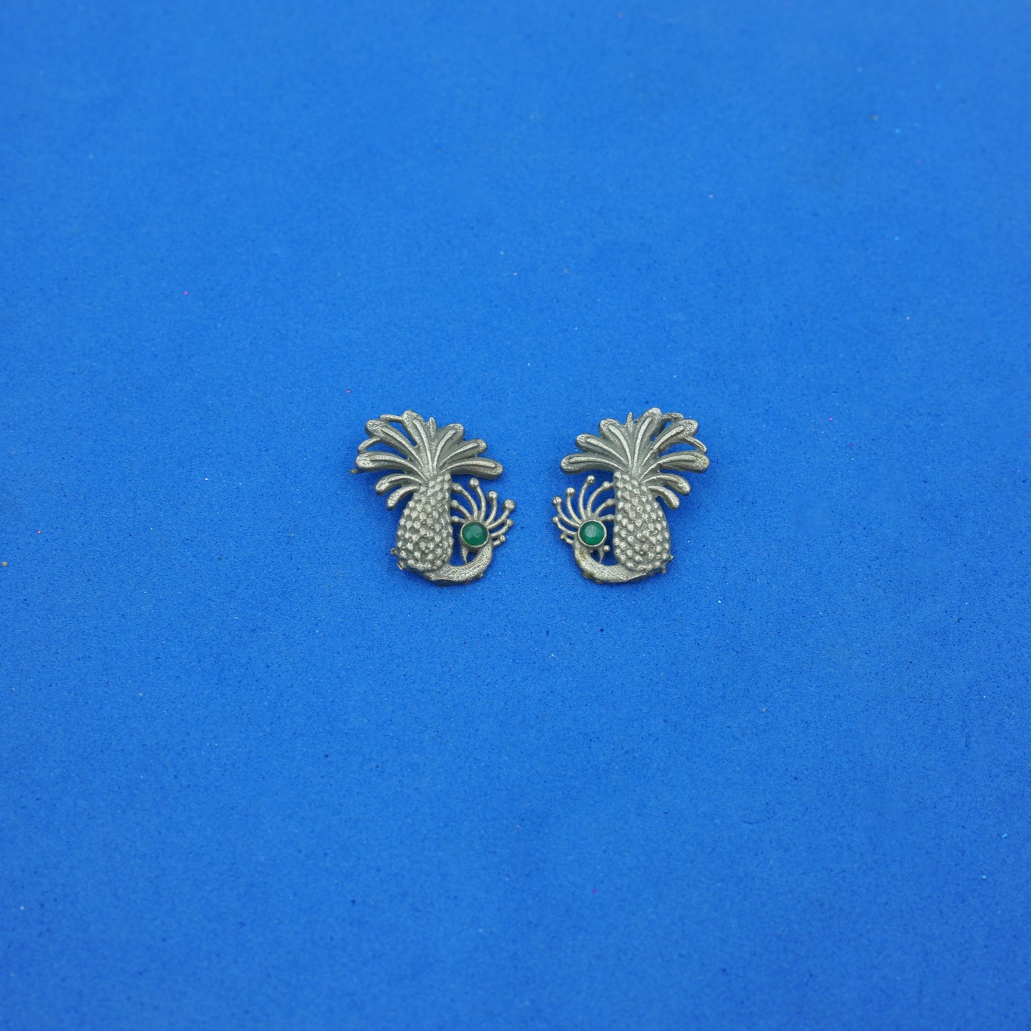 Ananasika- Silver Brass Stone Studded Stud Earrings(Black)