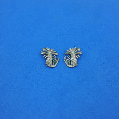 Ananasika- Silver Brass Stone Studded Stud Earrings(Black)