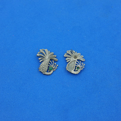 Ananasika- Silver Brass Stone Studded Stud Earrings(Black)