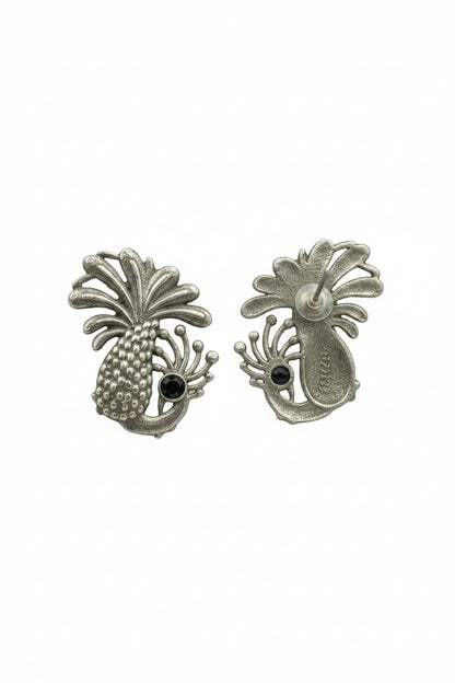 Ananasika- Silver Brass Stone-Studded Stud Earrings(Black)