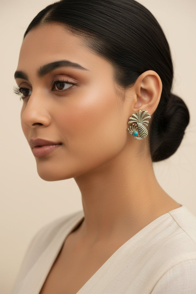Morni- Silver Brass Stone-Studded Stud Earrings