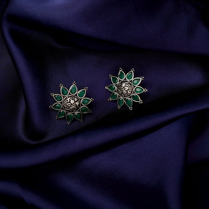 Kamala-Silver Brass Stone-Studded Stud Earrings