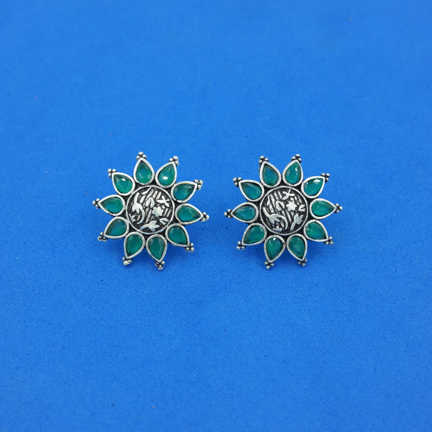 Kamala-Silver Brass Stone-Studded Stud Earrings