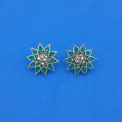 Kamala-Silver Brass Stone-Studded Stud Earrings