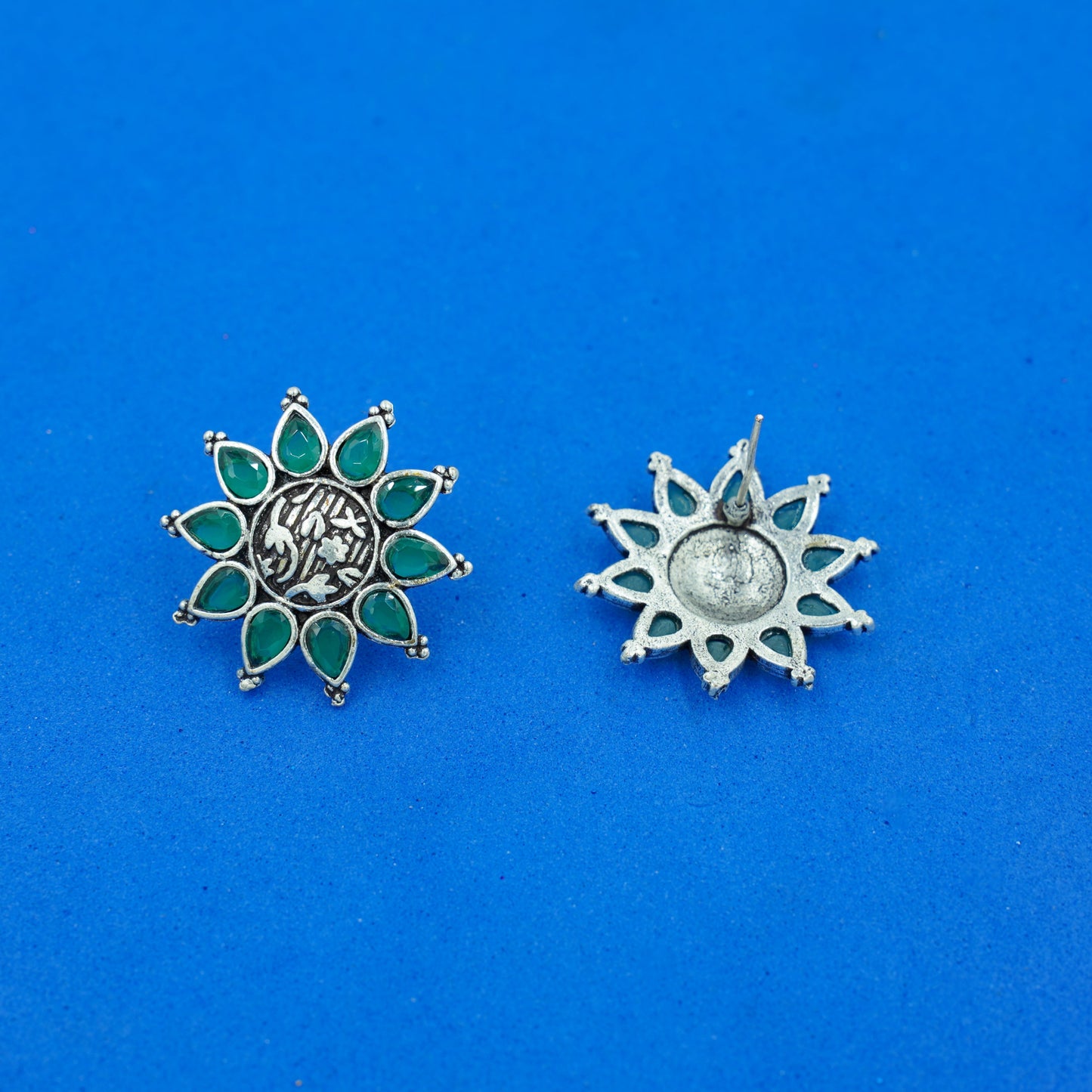 Kamala-Silver Brass Stone-Studded Stud Earrings